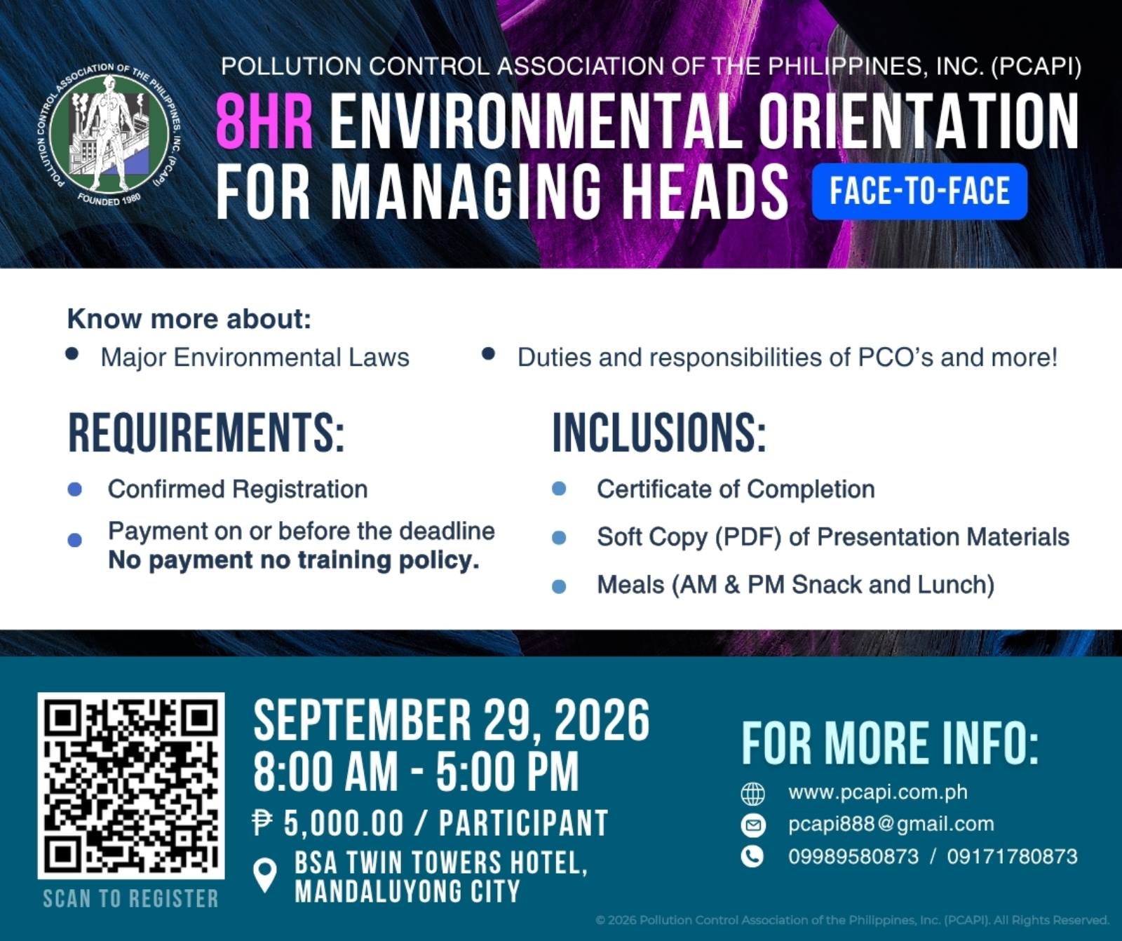 8 HOUR ENVIRONMENTAL ORIENTATION FOR MANAGING HEADS (SEPTEMBER 29, 2026)