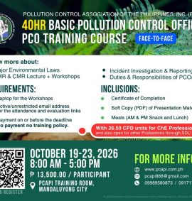40 HOURS BASIC POLLUTION CONTROL OFFICERS TRAINING COURSE (OCTOBER 19-23, 2026)