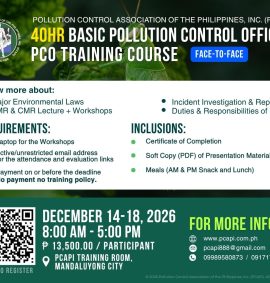 40 HOURS BASIC POLLUTION CONTROL OFFICERS TRAINING COURSE (DECEMBER 14-18, 2026)