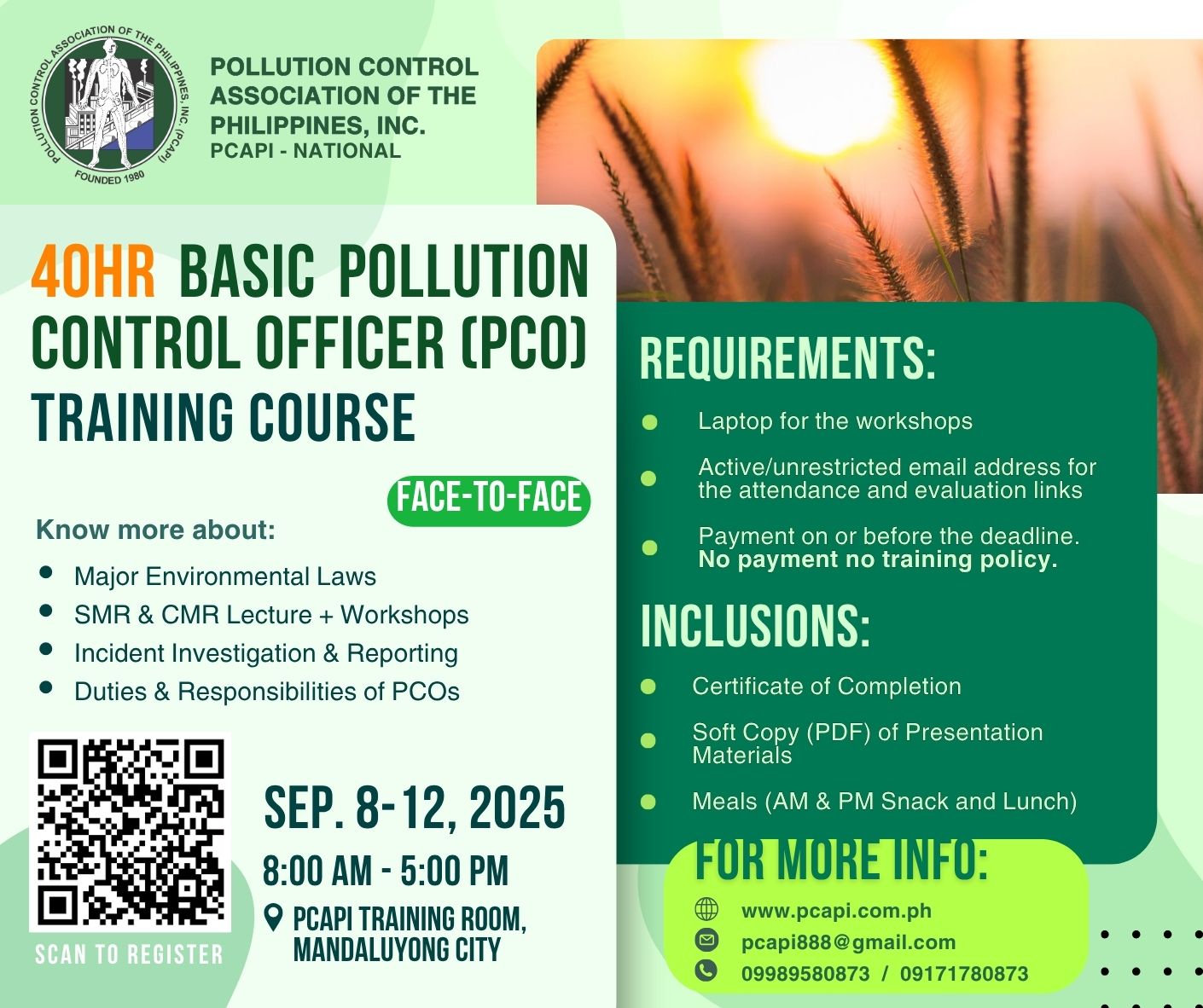 40 HOURS BASIC POLLUTION CONTROL OFFICERS TRAINING COURSE (SEPTEMBER 2025)